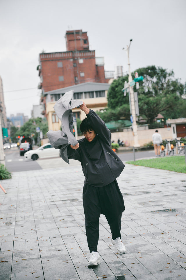 SEIZE - STAND COLLAR MAGNETIC LONG SHIRT - MOON GREY