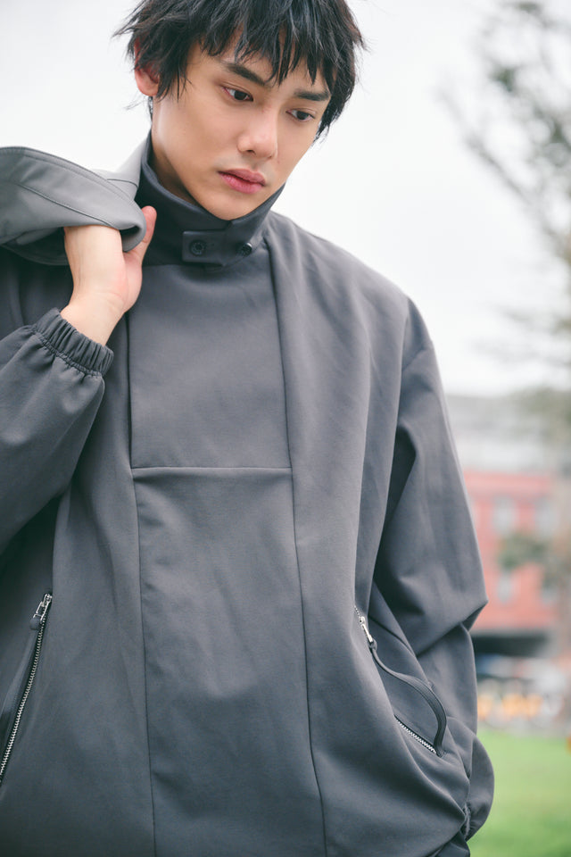 SEIZE - STAND COLLAR MAGNETIC LONG SHIRT - MOON GREY