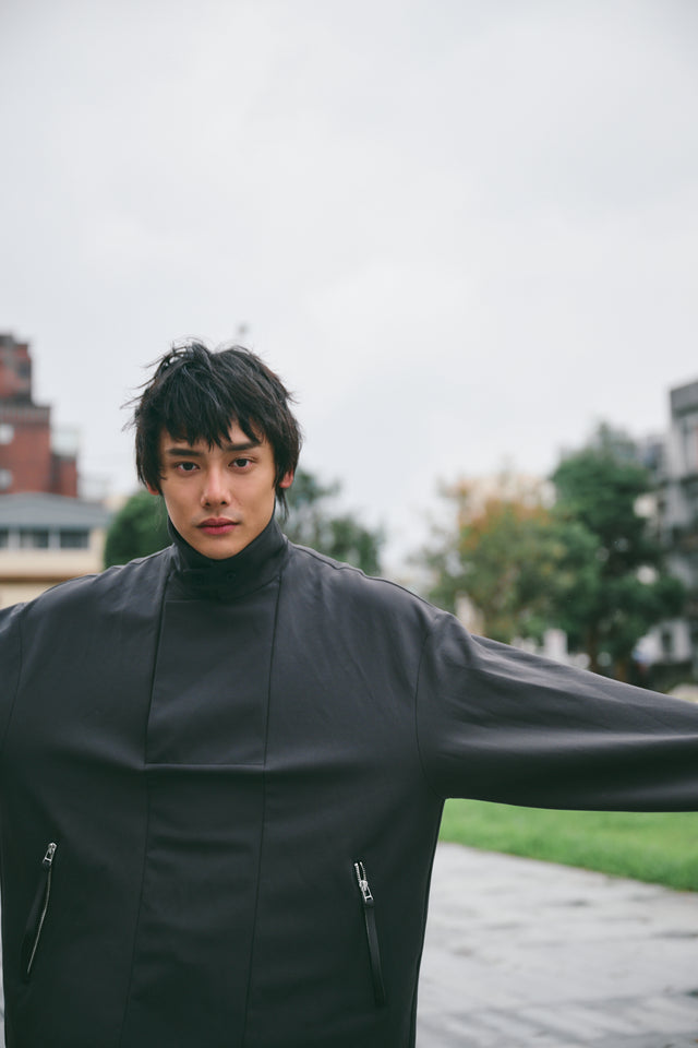 SEIZE - STAND COLLAR MAGNETIC LONG SHIRT - MOON GREY