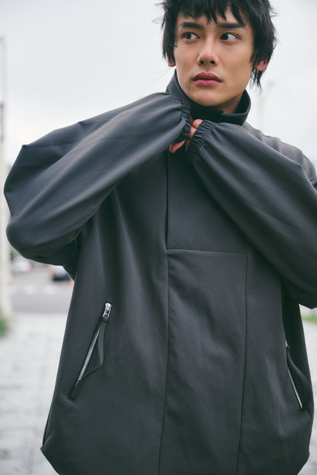 SEIZE - STAND COLLAR MAGNETIC LONG SHIRT - MOON GREY