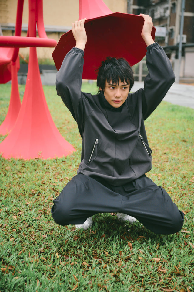 SEIZE - STAND COLLAR MAGNETIC LONG SHIRT - MOON GREY