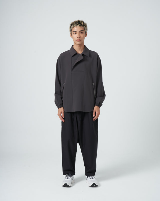 SEIZE - STAND COLLAR MAGNETIC LONG SHIRT - MOON GREY