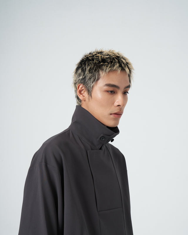 SEIZE - STAND COLLAR MAGNETIC LONG SHIRT - MOON GREY