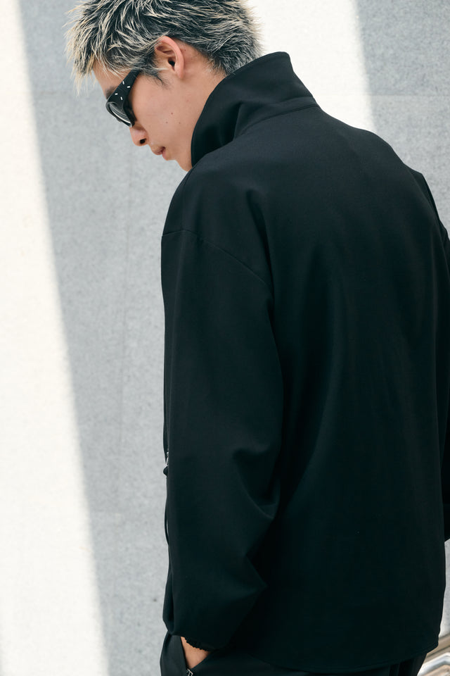 SEIZE - STAND COLLAR MAGNETIC LONG SHIRT - MATTE BLACK