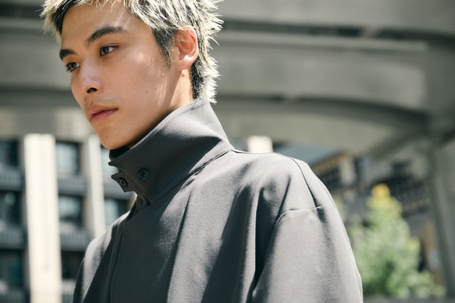 SEIZE - STAND COLLAR MAGNETIC LONG SHIRT - MOON GREY