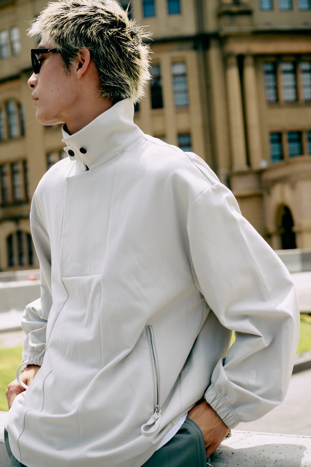 SEIZE - STAND COLLAR MAGNETIC LONG SHIRT - PLAIN GREY